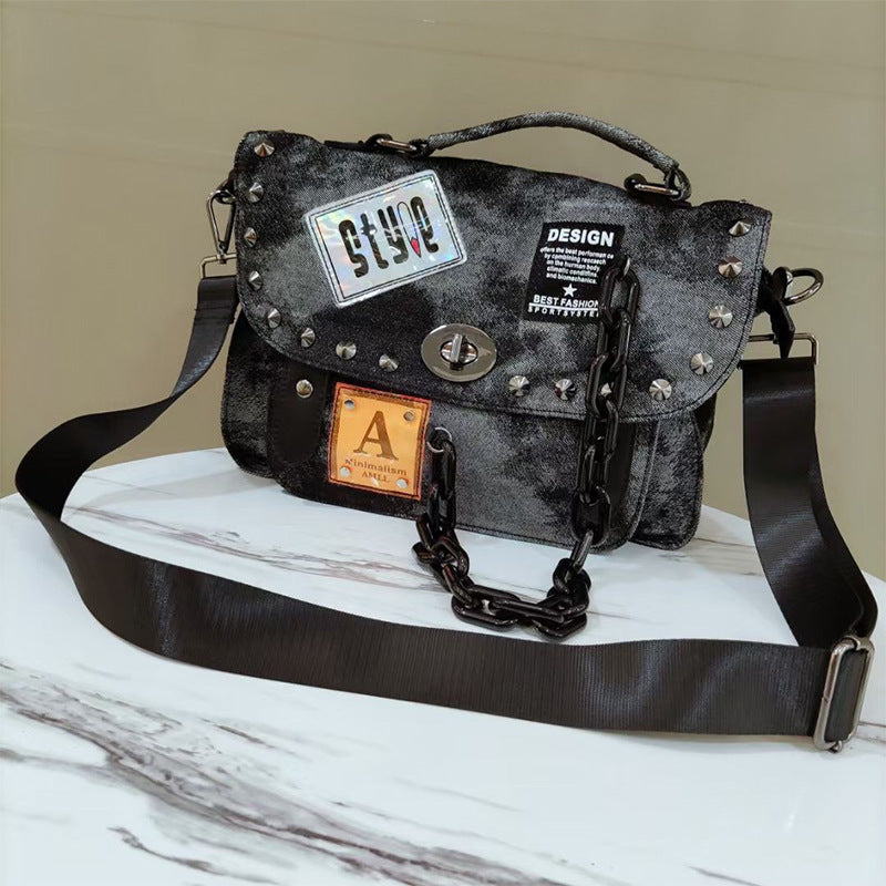 Women's Fashion Retro Denim Difference Personality Rivets Shoulder Bags