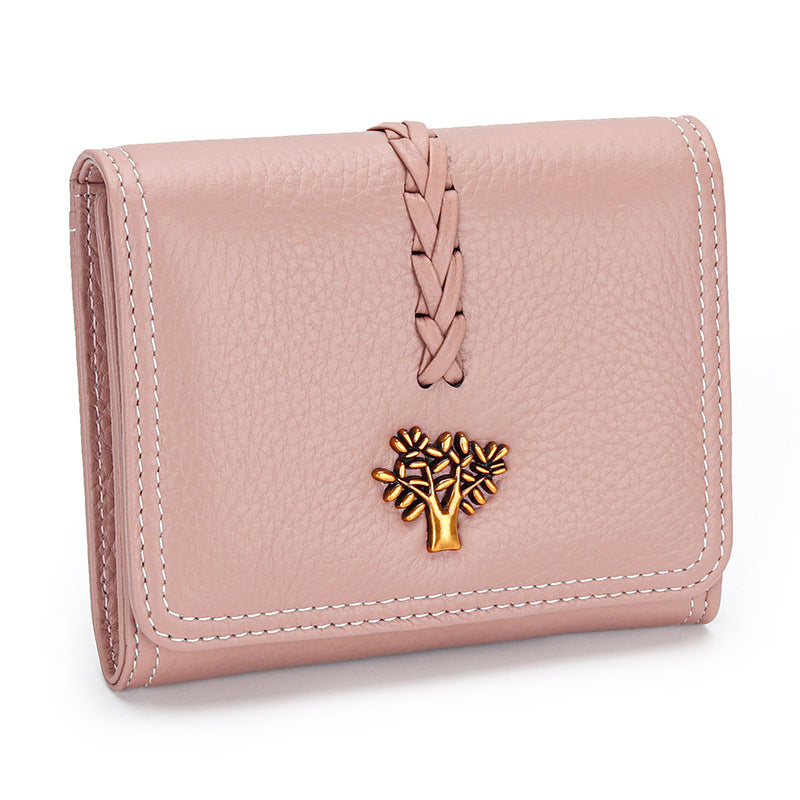 Women's & Men's Leather Three-fold Folding First Layer Cowhide Ladies Wallets