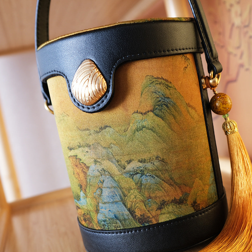 Yarn Chinese Style Hand Carrying Cylinder Crossbody Bags
