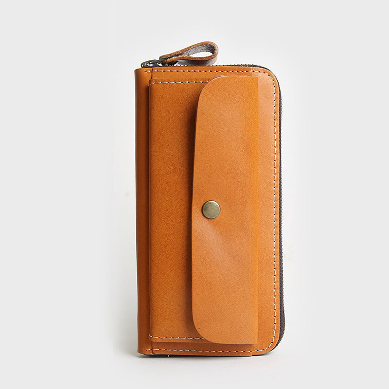 Men's First Layer Cowhide Long Genuine Leather Zipper Men's Wallets