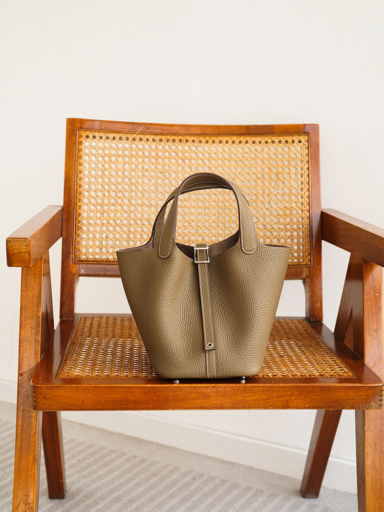 Women's Vegetable Basket Layer Cowhide Leather Versatile Handbags