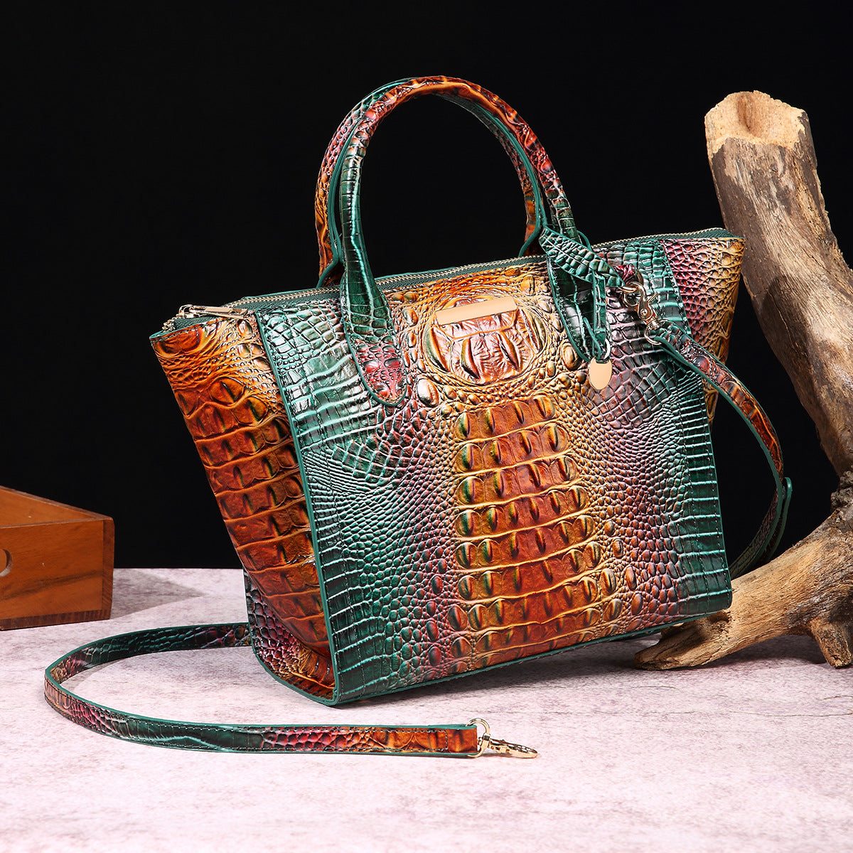 Classy Women's Crocodile Pattern Large Capacity Handbags