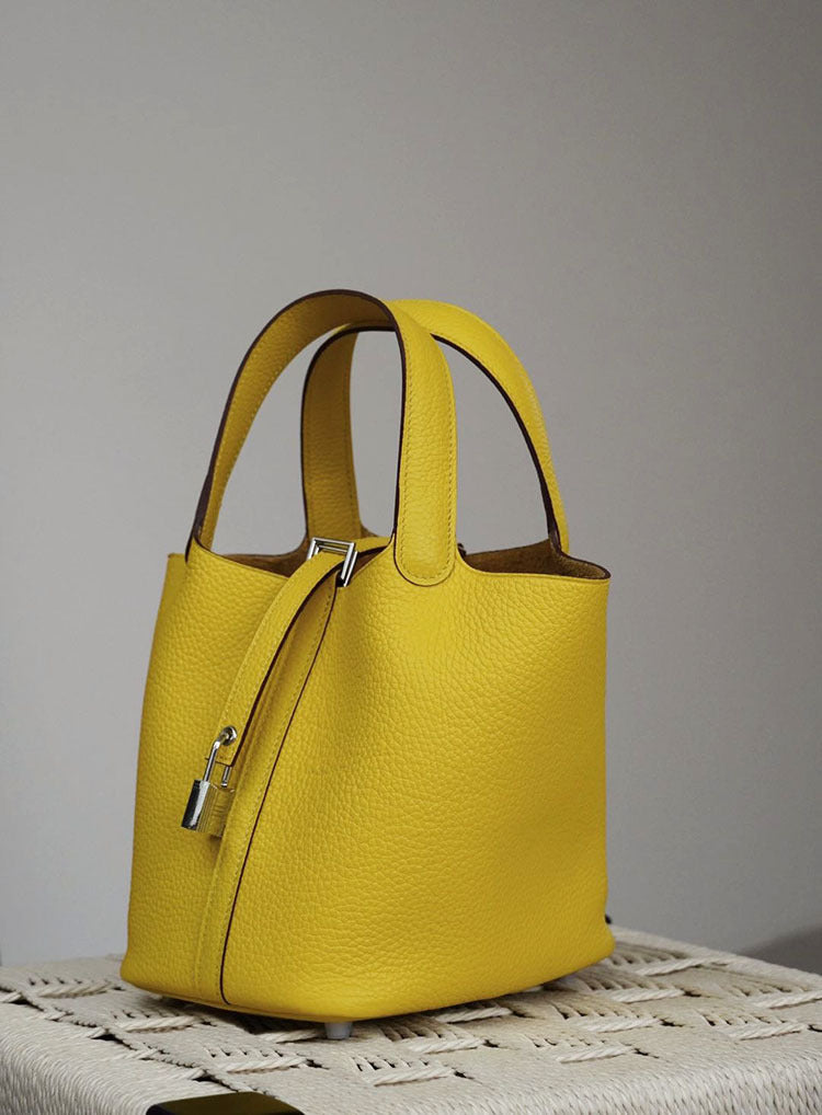 Wax Line Vegetable Basket Imported Cowhide Handbags