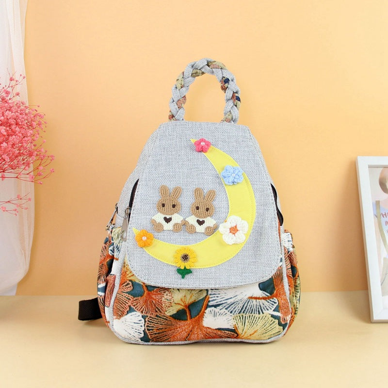 Handmade Crochet Fabric Antique Moon Leisure Double Backpacks