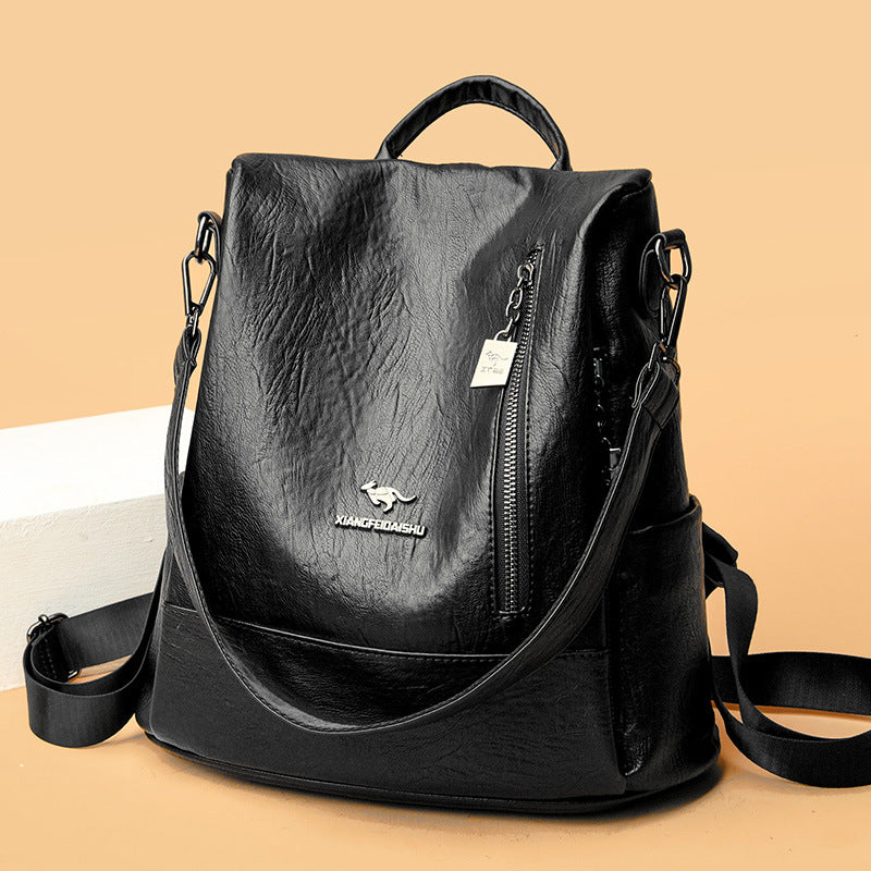 Women's Soft Leather Fashion Korean Style Large Backpacks