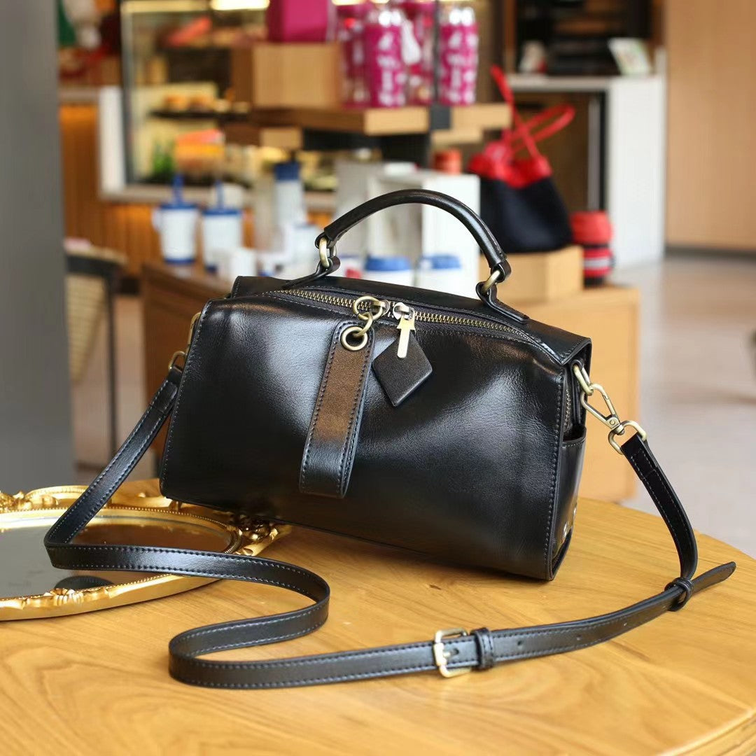 Women's Boston Pillow Genuine Leather Pure Cowhide Large Bags
