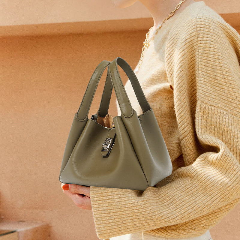 Genuine Leather Niche Portable Vegetable Basket Female Fashion Out Shoulder Bags