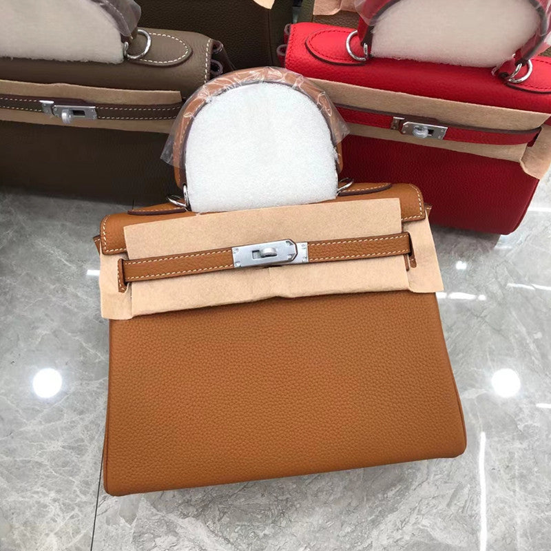 Women's Kelly Layer Cowhide Lychee Pattern Fashion Shoulder Bags