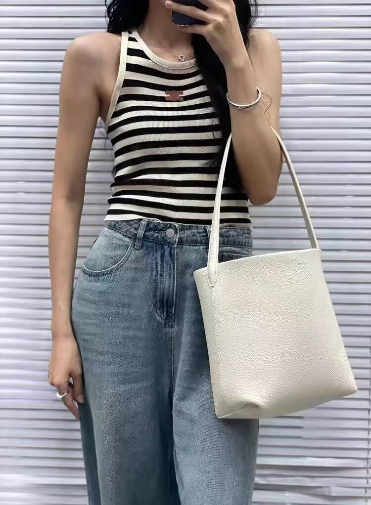 Top Layer Cowhide Lychee Pattern Large Shoulder Bags