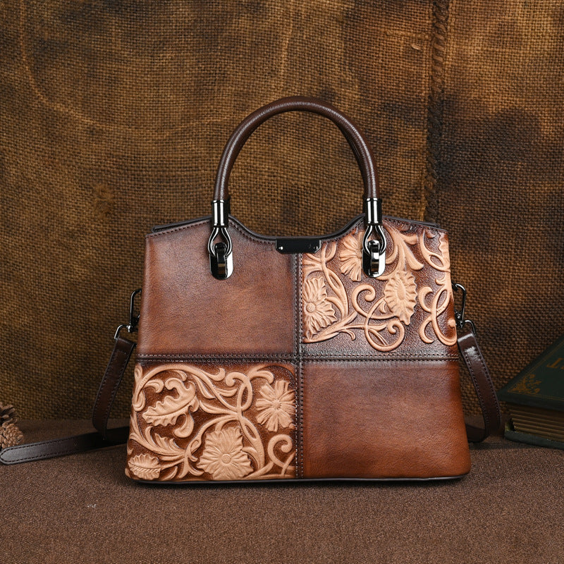 Women's Retro Embossing Hand-rub Color First Layer Handbags