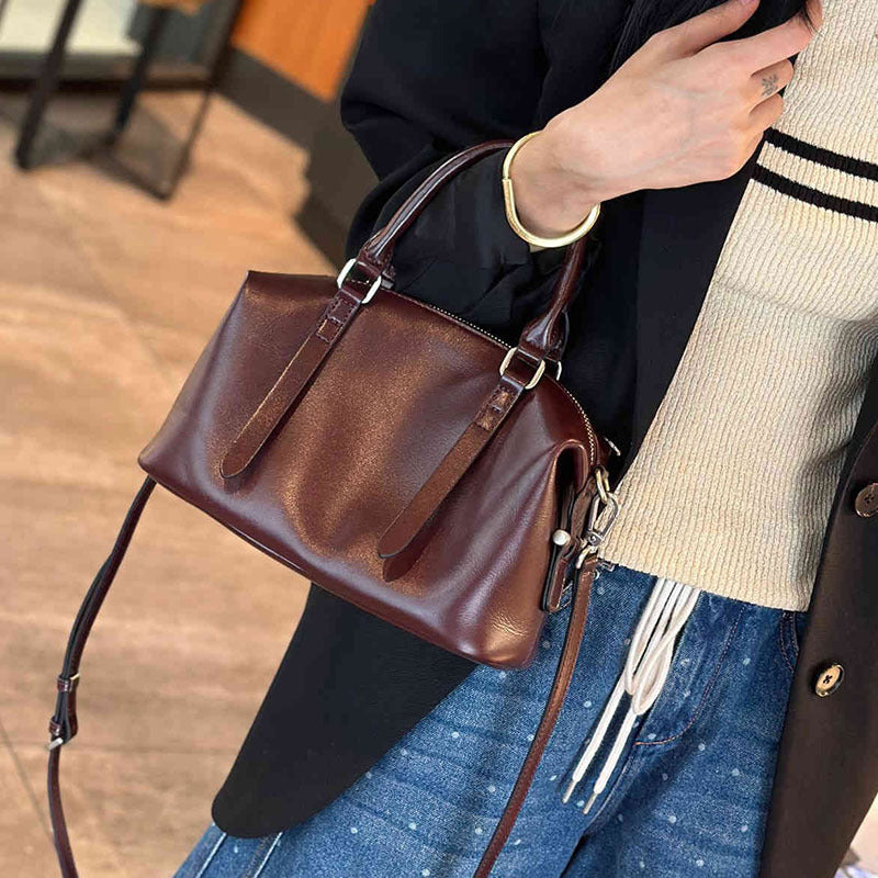 Women's Fashion Pillow Vegetable Tanning Leather Vintage Handbags