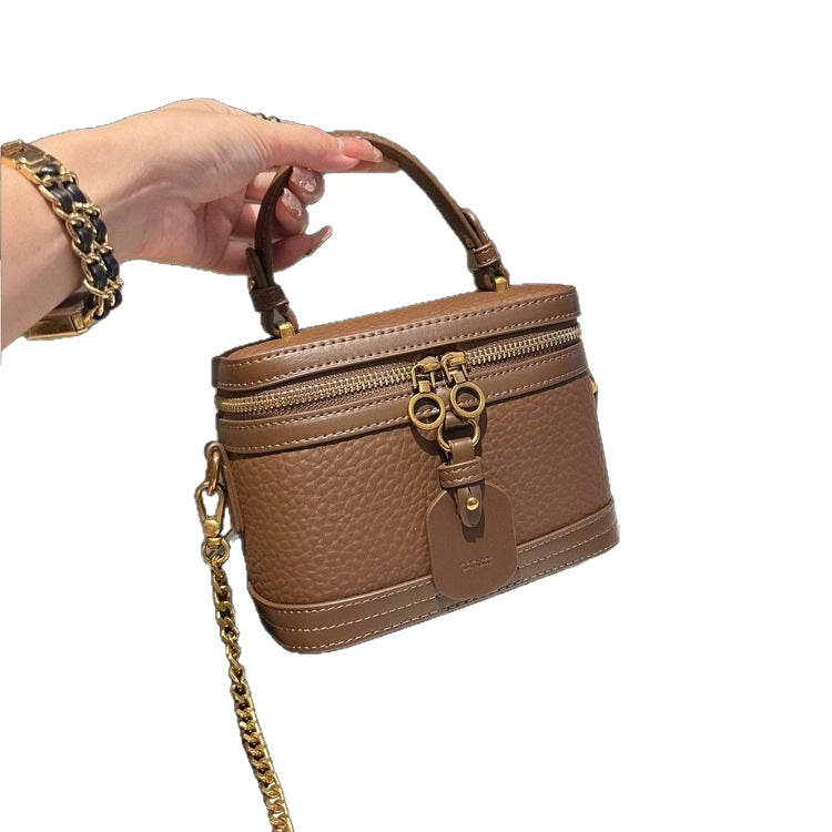 Women's Popular Genuine Leather Portable Box Korean Shoulder Bags