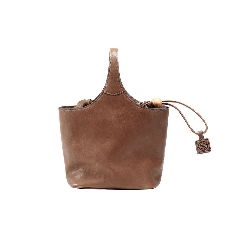 Women's Vegetable Tanning Leather Genuine Flower Basket Handbags