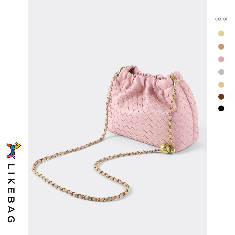 Simple Design Texture Woven Exquisite Chain Golden Bags