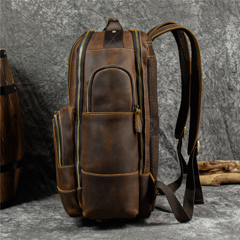 Men's Crazy Horse Leather Large Capacity Genuine Cowhide Backpacks