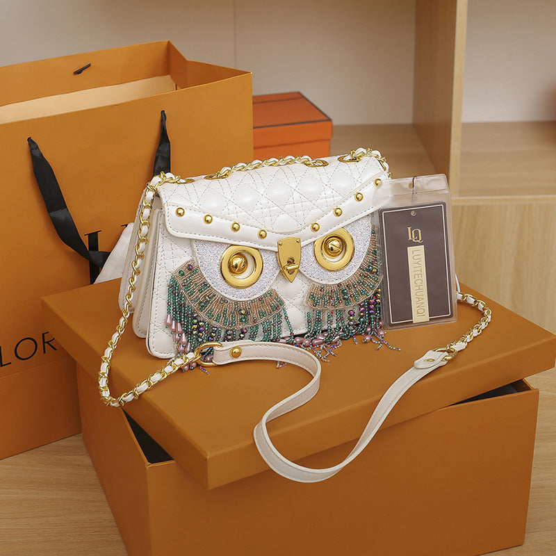 Women's Tassel Diamond Pattern Trendy Fashion High-grade Shoulder Bags