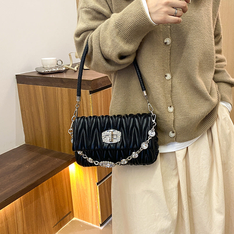 Women's Fashionable Niche Chain Pleated Diamond Style Crossbody Bags