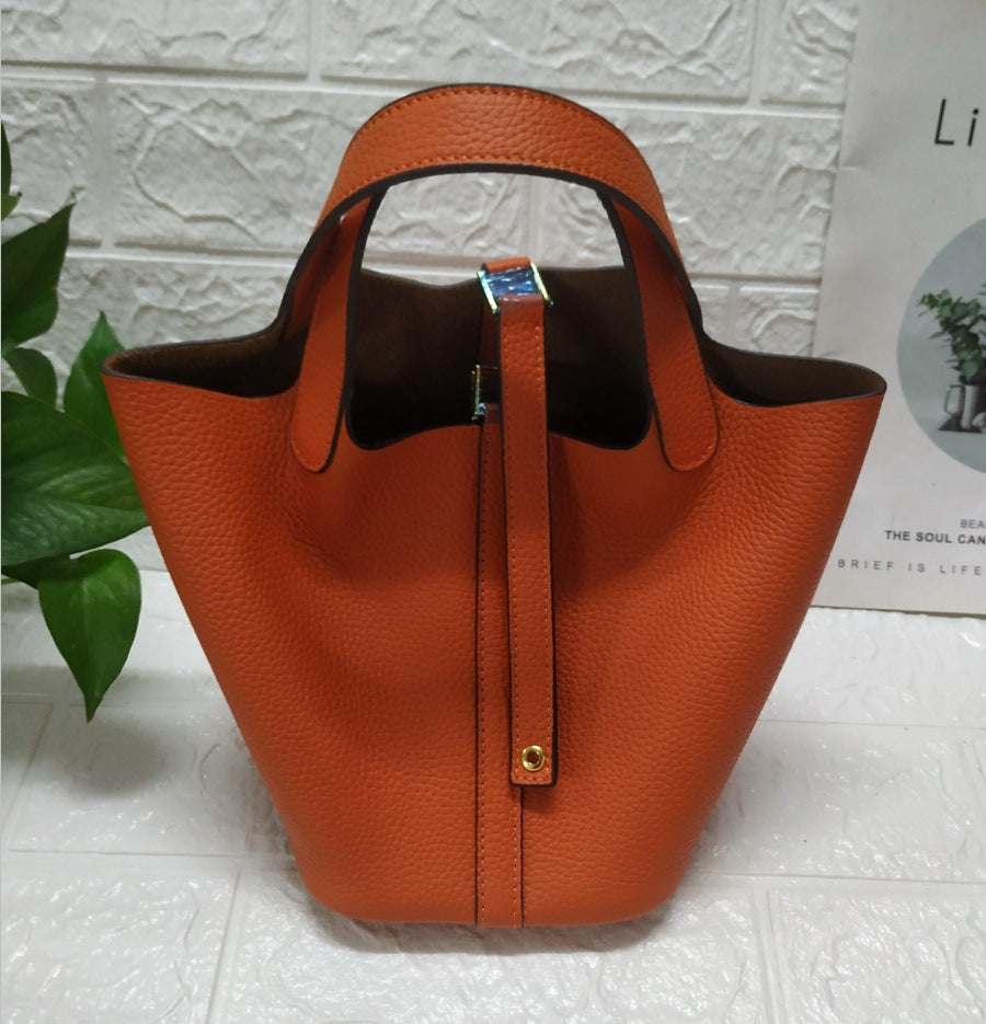 Women's Basket First Layer Cowhide Leather Sheath Handbags