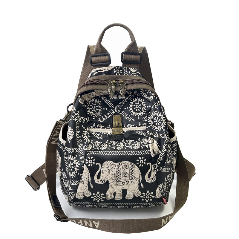 Black White Printed Ethnic Style Fashionable Large Backpacks