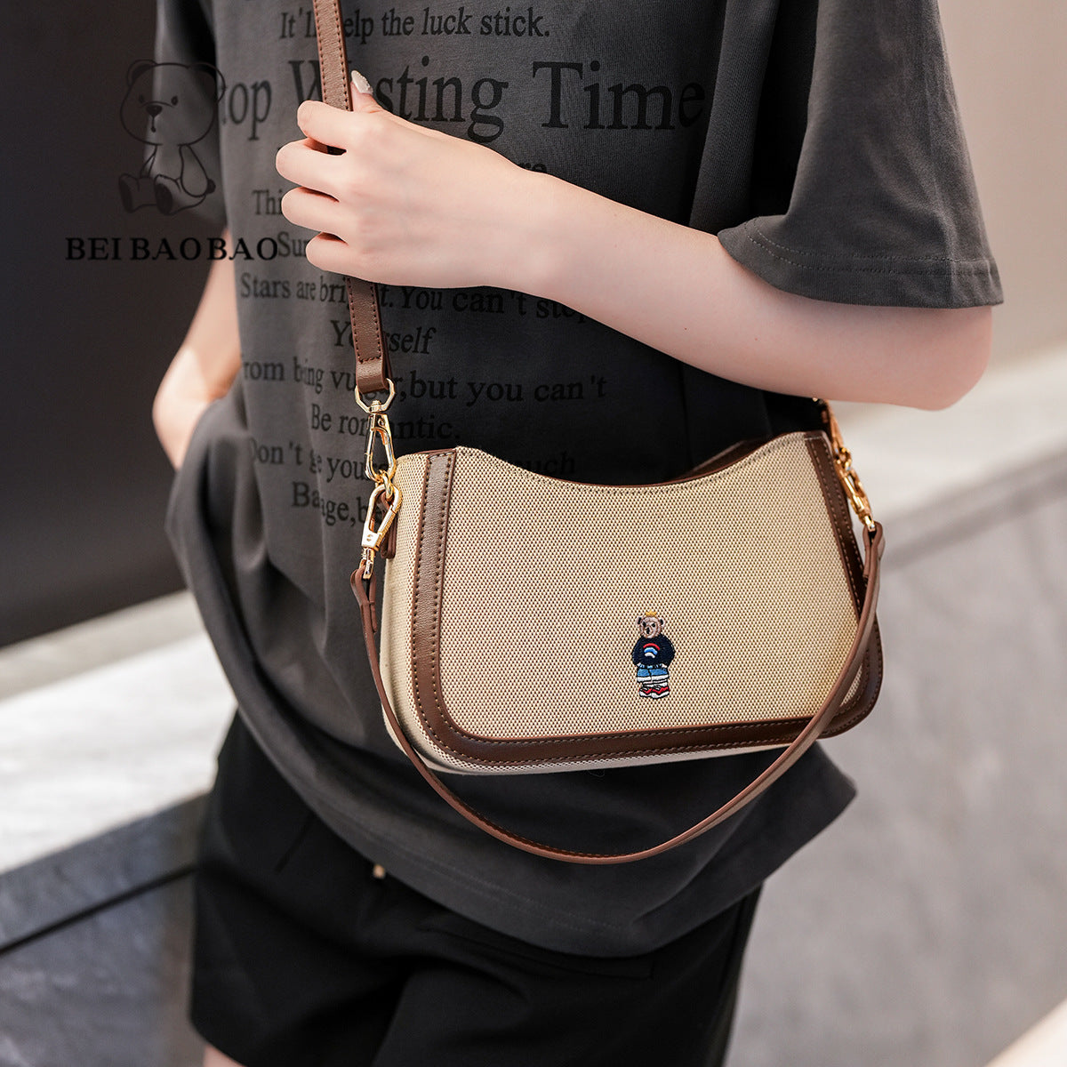 Women's Source Fashion Bear Single Underarm Canvas Crossbody Bags