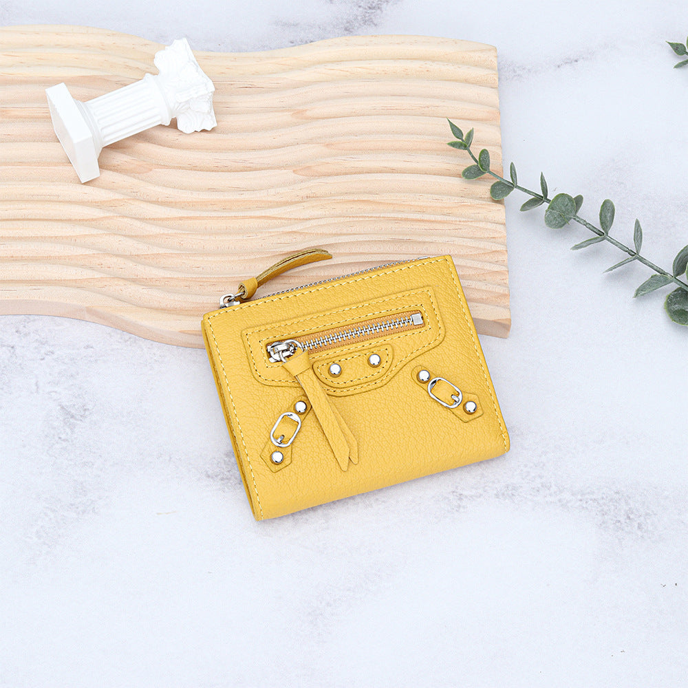 Women's Genuine Rivet Multiple Slots Fold First Ladies Wallets
