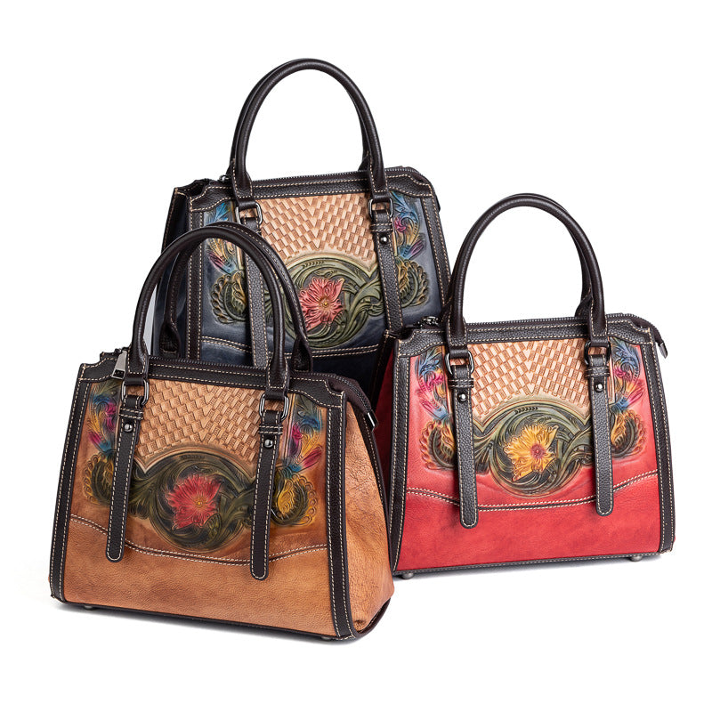Women's Embossed Fashion Elegant Brushed Top Layer Shoulder Bags