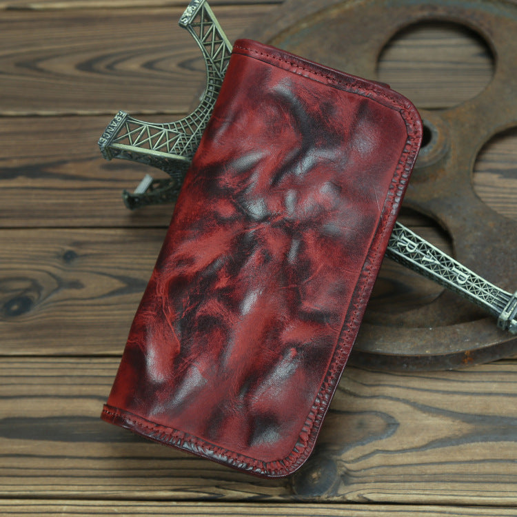 Men's Tanned Washed Business Handmade Long Cowhide Men's Wallets