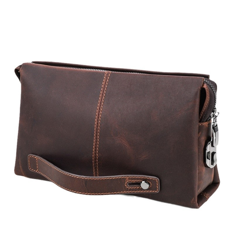 Men's Black Angel Leather Clutch Crazy Horse Men's Handbags