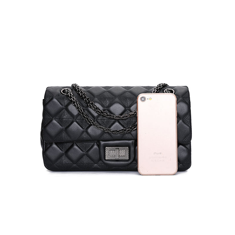 Women's Rhombus Chain Fashion Sheepskin Genuine Leather Shoulder Bags