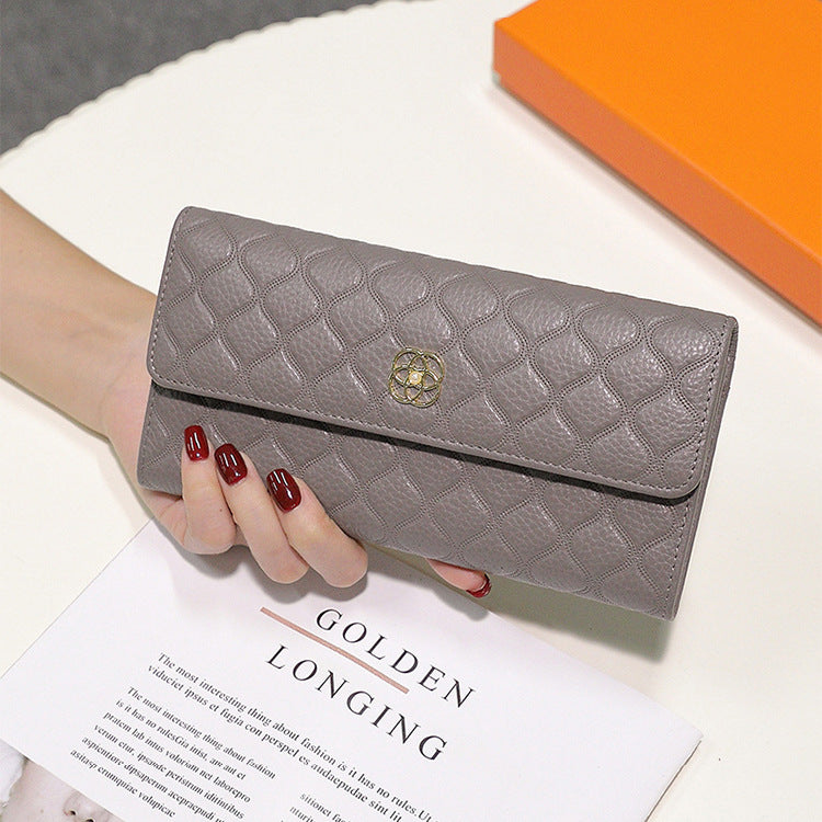 Women's First Layer Cowhide Mid-length Fashion Rhombus Ladies Wallets