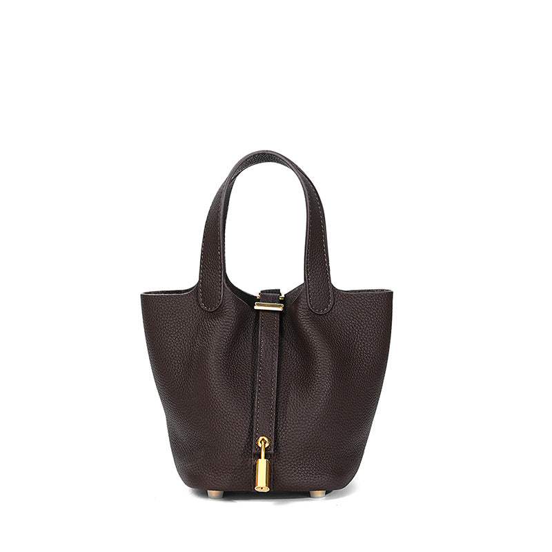 Women's Quality First Layer Cowhide Niche Basket Leather Large Bags