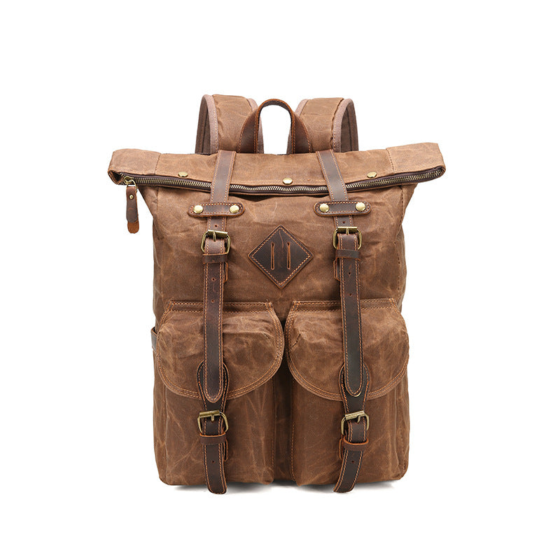 Retro Waterproof Crazy Horse Leather Canvas Convenient Backpacks