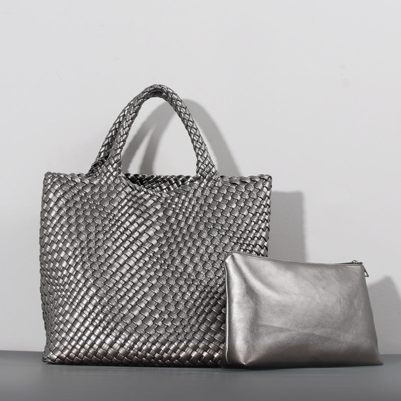Soft Leather Woven Big Vegetable Basket Handbags