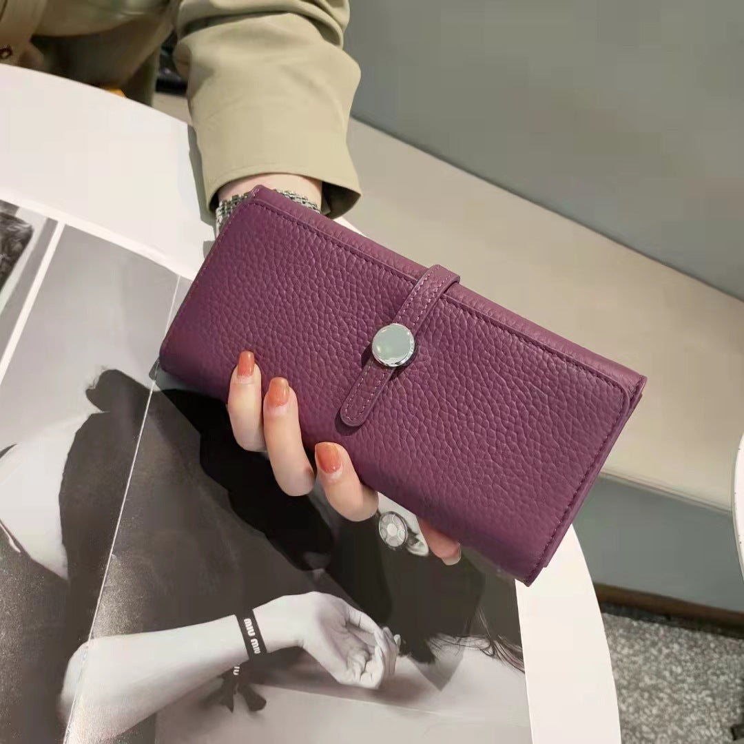 Women's First Layer Cowhide Long Folding Large Capacity Genuine Ladies Wallets