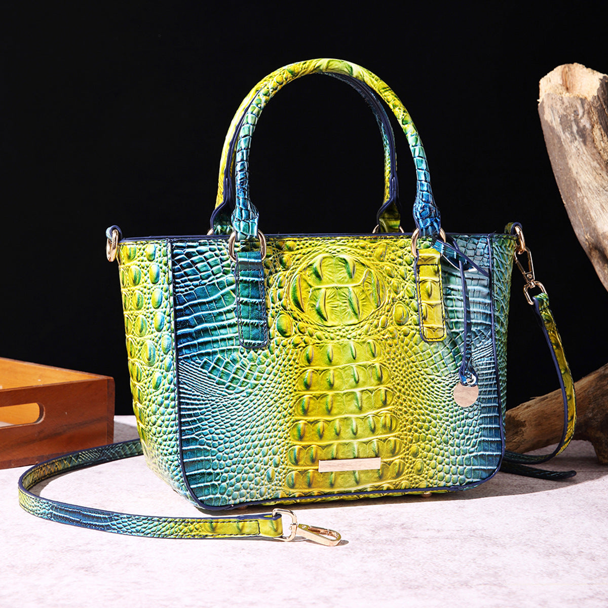 Women's Portable Underarm Vintage Brahmin Crocodile Pattern Handbags
