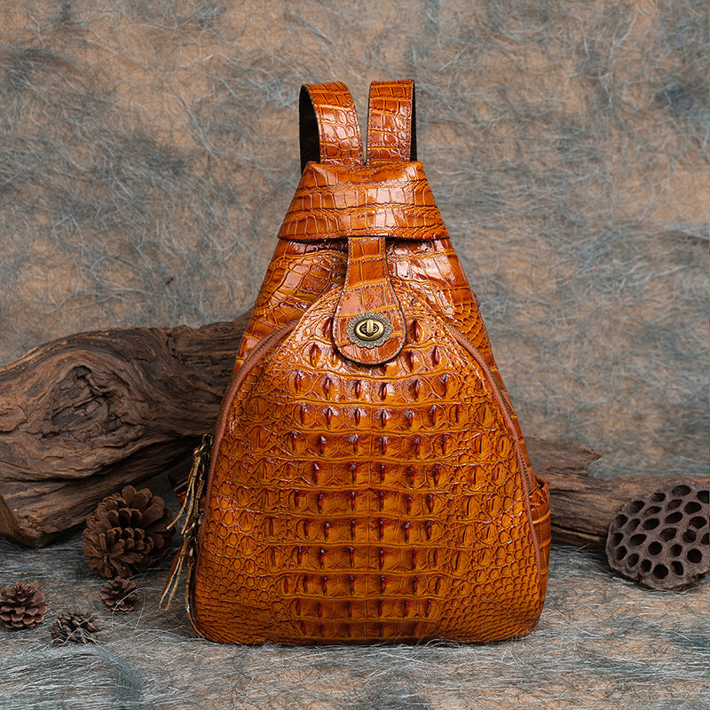 Top Layer Cowhide Multipurpose Chinese Style Retro Embossing Crocodile Backpacks