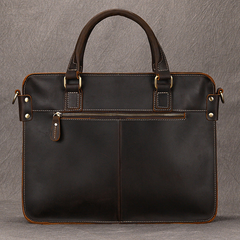 Men's Retro Crazy Horse Leather Simple Commuter Men's Handbags