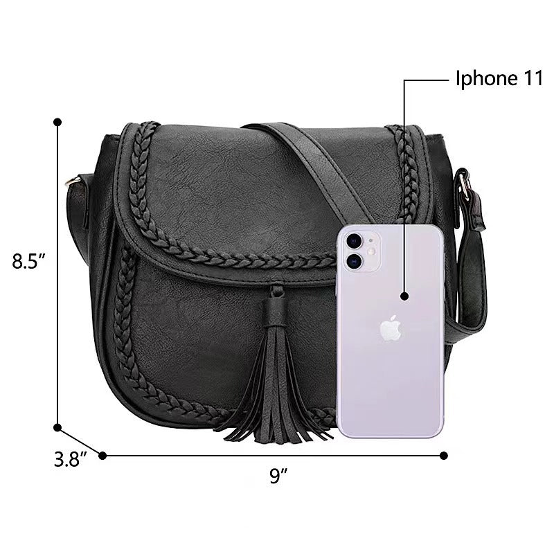 Women's Flap Saddle Hand Woven Tassel Crossbody Bags
