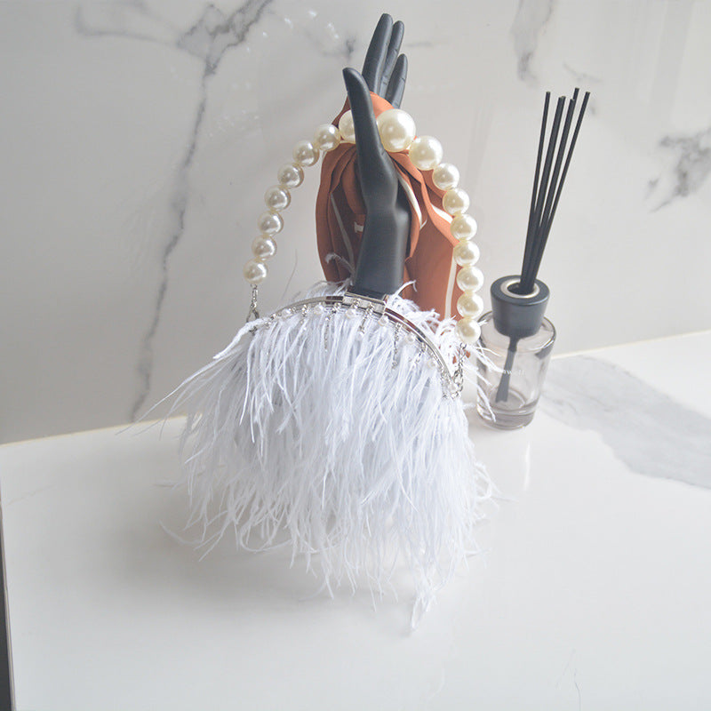 Women's Wedding Ostrich Hair Pearl Plush Fashion Handbags
