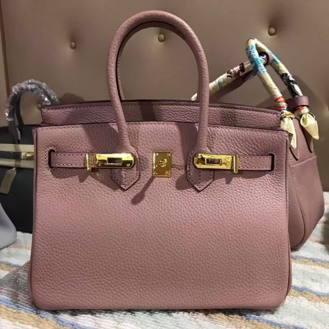 Women's Lychee Pattern Kelly Genuine Leather First Handbags