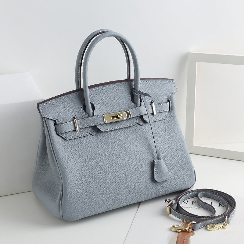Women's Lychee Pattern Kelly Genuine Leather First Handbags
