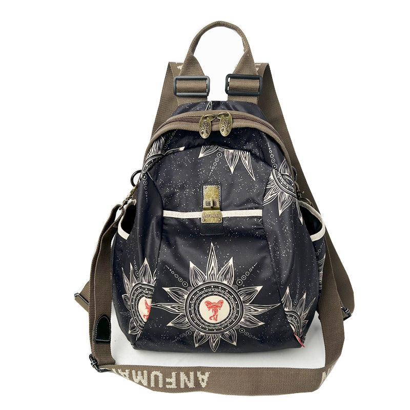 Black White Printed Ethnic Style Fashionable Large Backpacks