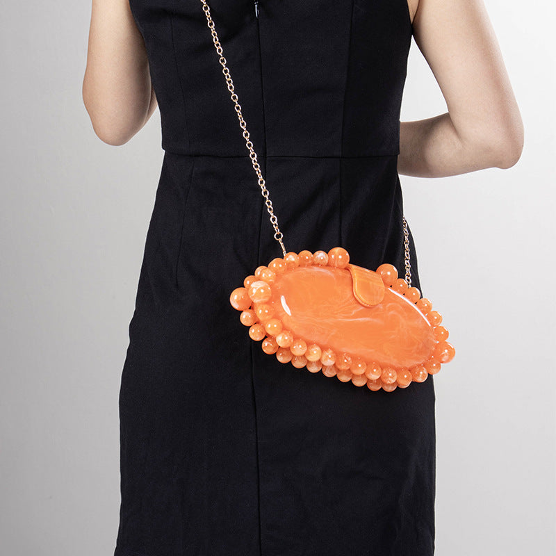 Women's Acrylic Fashionable Elegant Bead Marbling Clutch Evening Bags