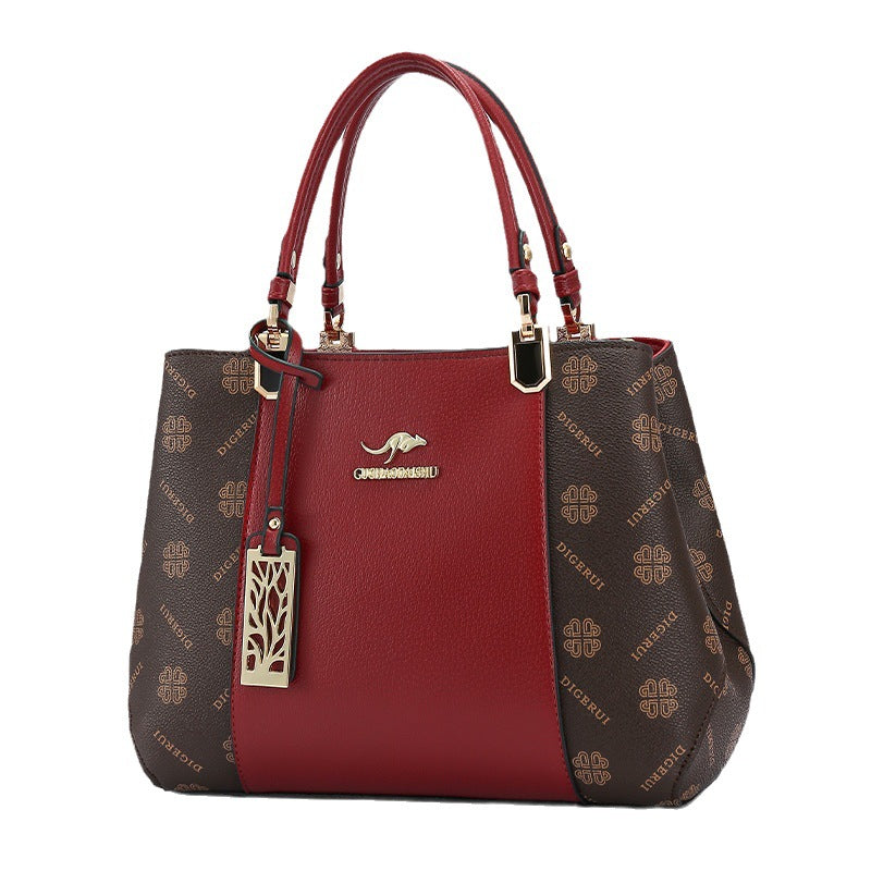 Color Contrast Patchwork Mother's Wine Red Handbags