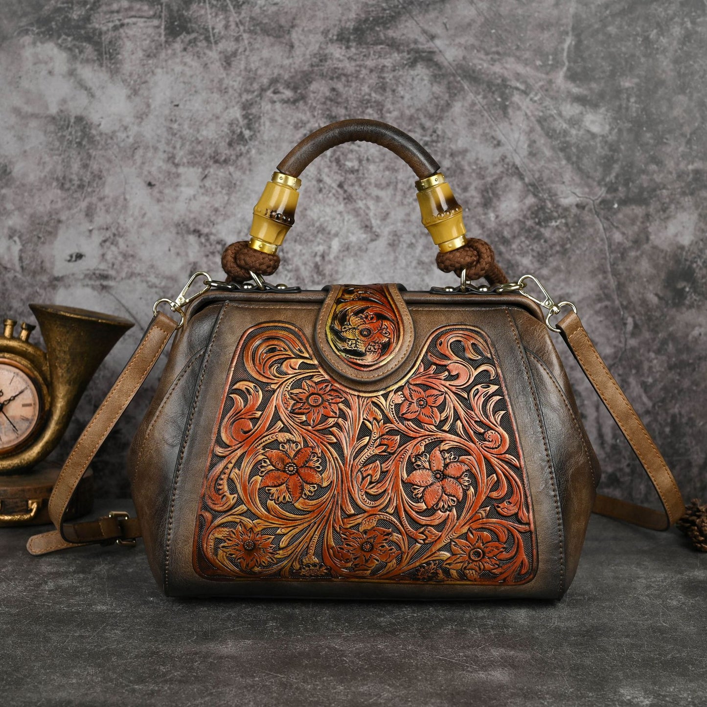 Women's Retro Rub Colored Totem Series Optional Embossed Handbags