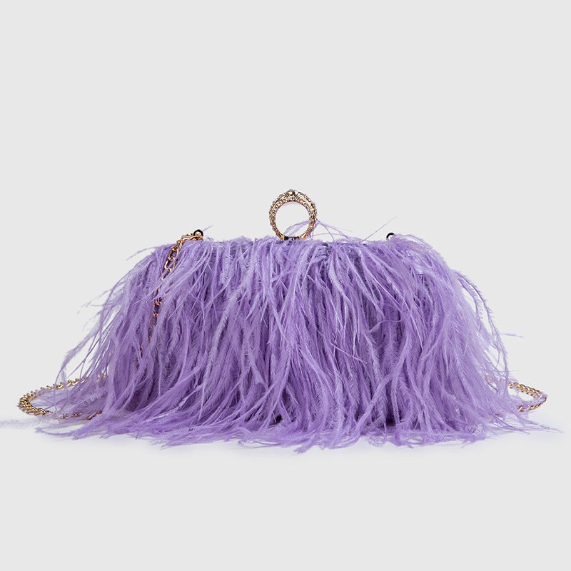 Women's Ostrich Feather Box Chain Single Fluff Evening Bags