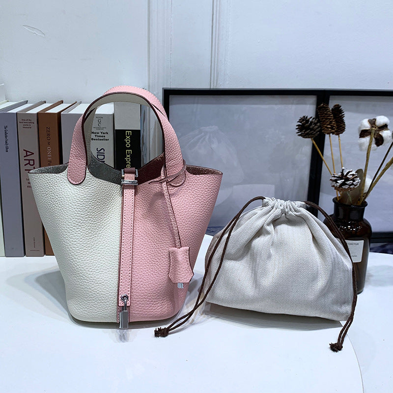 Women's Top Layer Cowhide Vegetable Basket Genuine Handbags