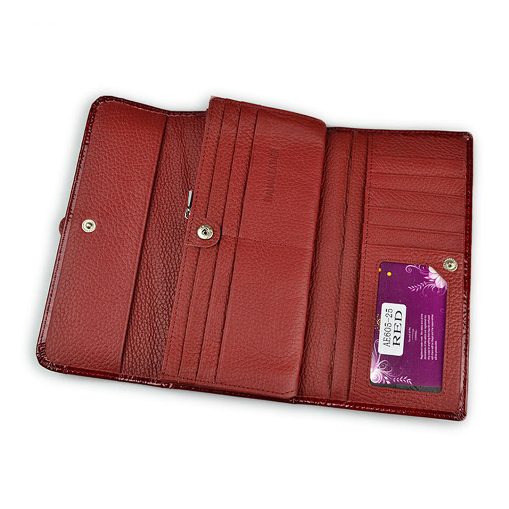 Women's Leather Snap Button Patent Crocodile Pattern Multi Ladies Wallets