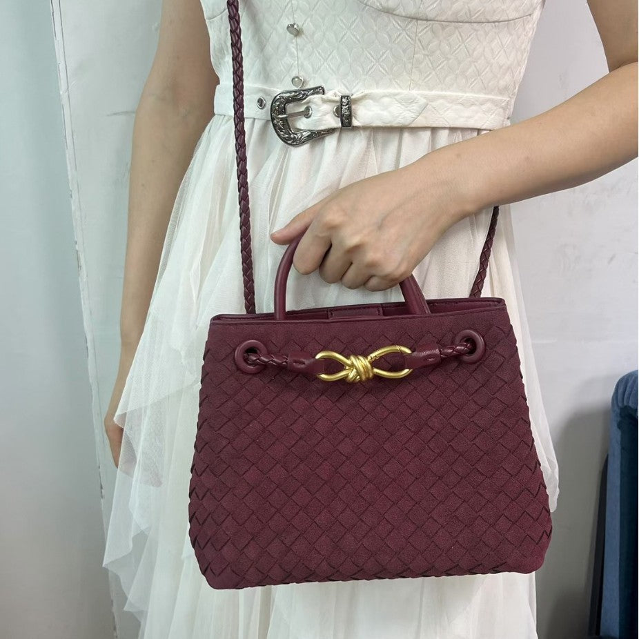 Women's Elegant Suede Vintage Bow Woven Shoulder Bags
