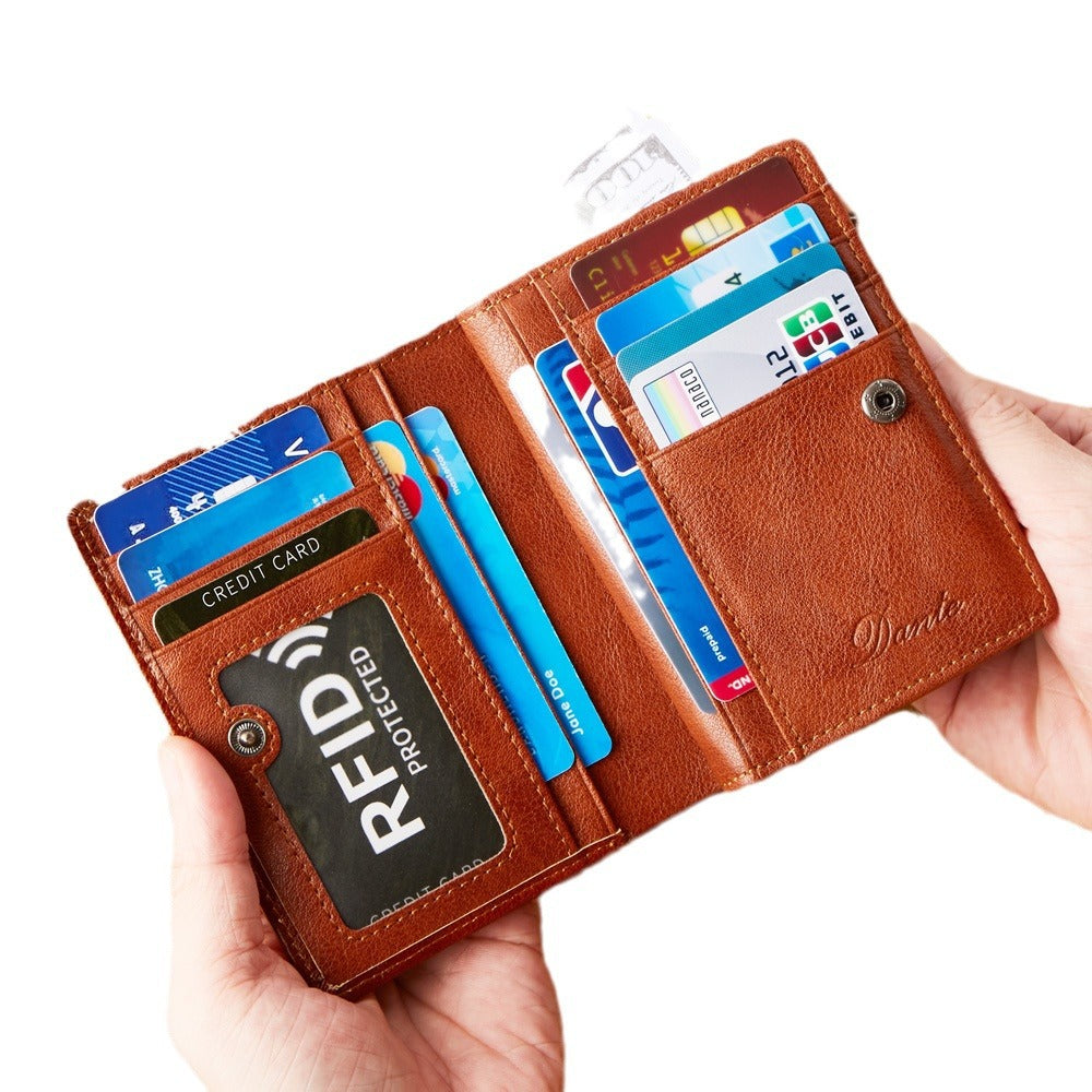 Men's First Layer Cowhide Leather Brush Zipper Men's Wallets